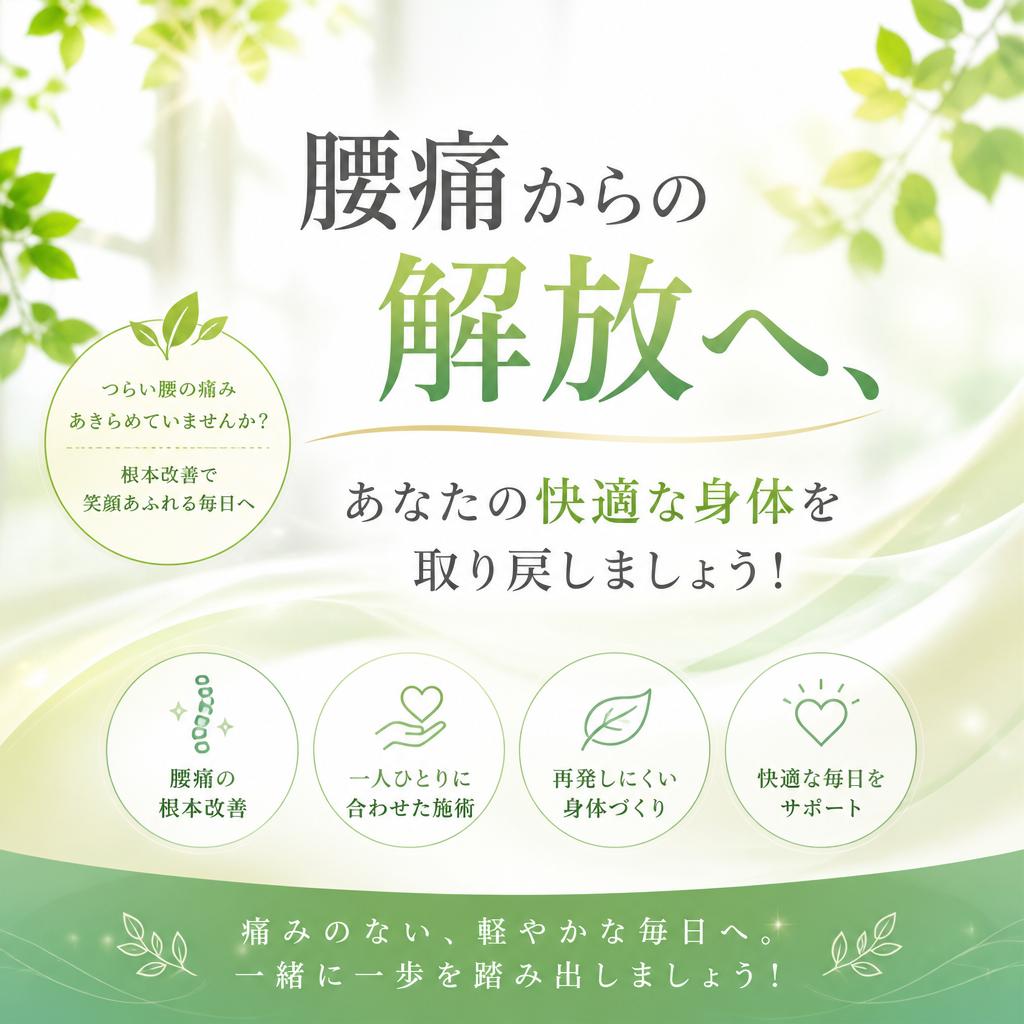 腰痛からの解放へ、あなたの快適な身体を取り戻しましょう！