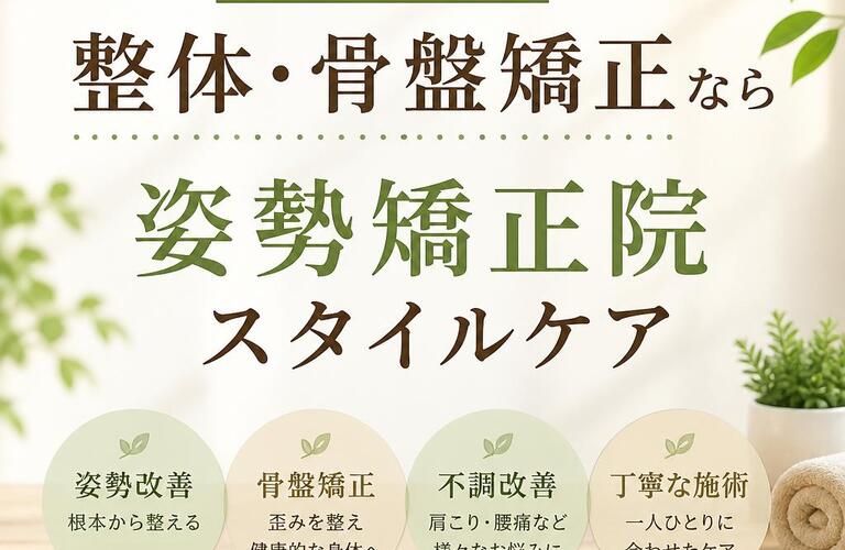 高井田で整体・骨盤矯正なら姿勢矯正院スタイルケア｜腰痛・肩こり・身体の歪みを根本改善する整体院