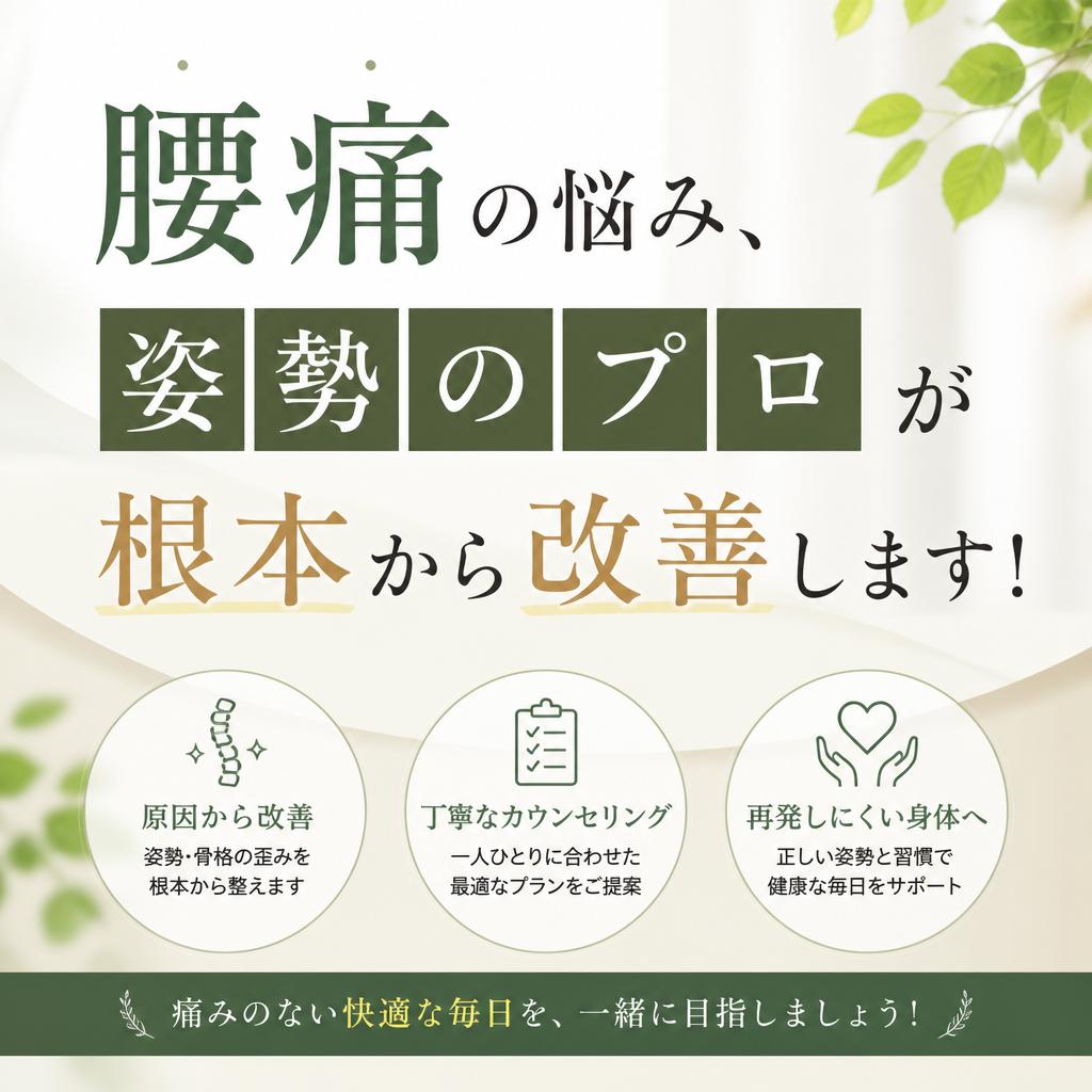 腰痛の悩み、姿勢のプロが根本から改善します！